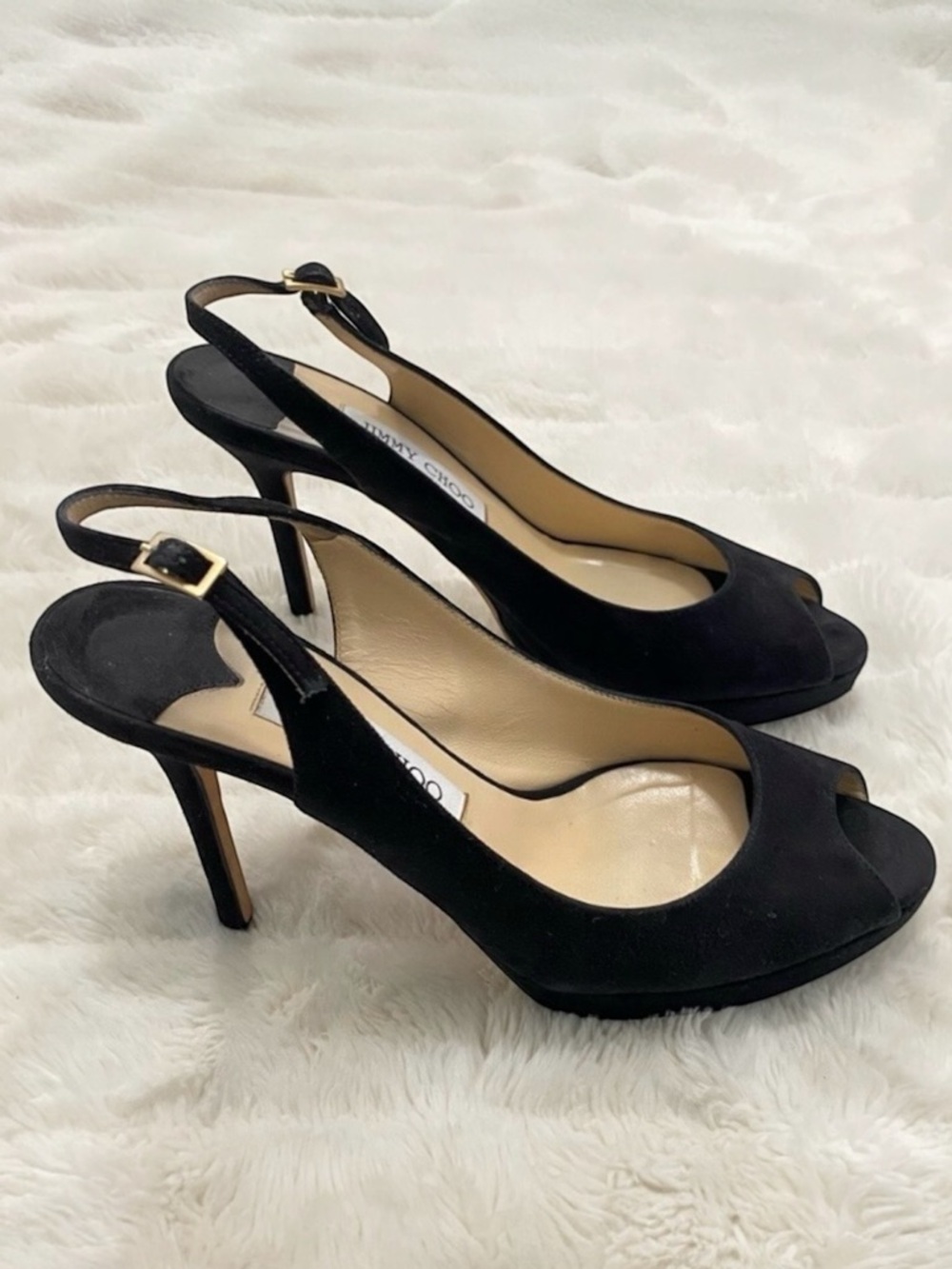 Jimmy Choo Black Open Toe Slingback Platform High Heels Size 7 7.5